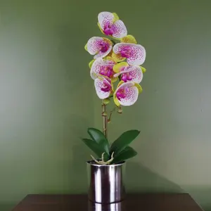 Artificial Orchid Pink with Silver Pot 46cm Harlequin Botanik