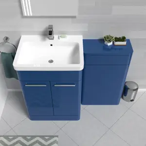 Nes Home Matt Blue 1100mm Freestanding Cabinet Ceramic Basin & WC Unit