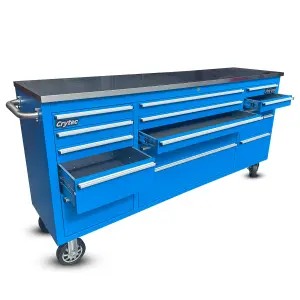 Crytec 72" Heavy Duty Blue Pro Tool Cabinet With Stainless Steel Top And Castor Wheels