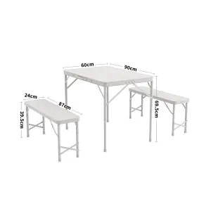 3Pcs Silver Aluminum Portable Folding Garden Camping Table and Benches Set 90 cm