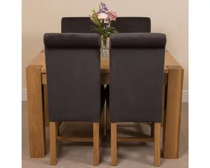 Kuba 125 x 80 cm Chunky Oak Small Dining Table and 4 Chairs Dining Set with Washington Black Fabric Chairs