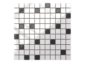 Ceramic mosaic with glass inserts on mesh for bathroom or kitchen 300mm x 300mm - White-graphite