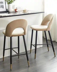 Set of 2 Bar Chairs FALTON Velvet Beige