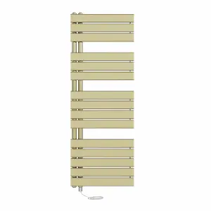 Rinse Bathrooms Designer Flat Panel Electric Heated Towel Rail Radiator Bathroom Prefilled Brushed Brass 1380x500mm