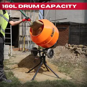 Excel 160L Portable Cement Mixer 240V/650W with Wheels - Orange