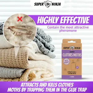 Super Ninja Clothing Moth Killer - 2 Traps - Highly Effective and Ecological Moth Trap - Moth Killer for Wardrobe (2 Pack)