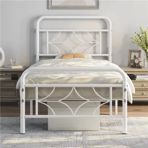 Yaheetech White 3ft Single Metal Bed Frame with Sparkling Star Design Headboard and Footboard