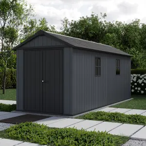 Keter Newton Plus Vertical 17x7.5 ft Apex Grey Plastic 2 door Shed with floor & 2 windows (Base included)