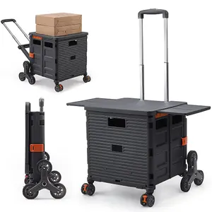 Outdoor Black Collapsible Rolling Crate with Magnetic Lid and Adjustable Handle