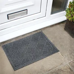 JVL Dirt Defender Scraper Doormat, 40x60cm, Grey Squares, Set of 2