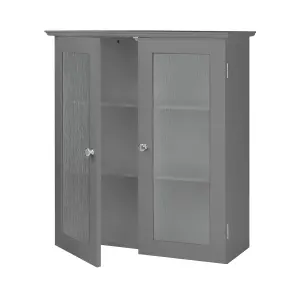 Teamson Home Wall Mounted Bathroom Cabinet with 2 Textured Glass Doors, Bathroom Storage, Grey