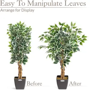 Artificial Variegated Ficus Tree Realistic Faux House Plant in Pot 3ft