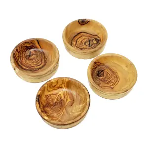 Olive Wood Natural Grained Rustic Kitchen Dining Set of 4 Tapas Bowls (Diam) 9cm