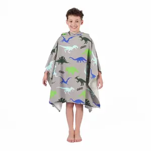 Dino Hooded Poncho Childrens Quick Dry Microfiber Kids Swimming Towel