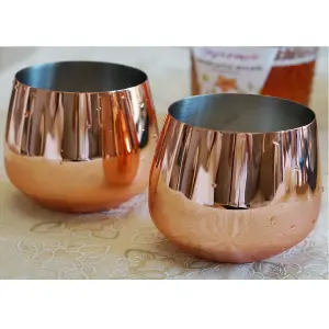 Set Of 2 Copper Beautify Stemless Wine Glasses Stainless Steel Cocktail Moscow Mule Cups