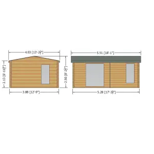 Shire Firestone 13x17 ft Toughened glass & 2 windows Apex Wooden Cabin with Tile roof - Assembly service included