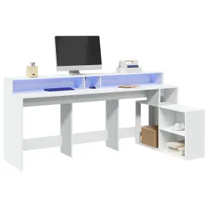 Berkfield Desk with LED Lights White 200x104x91 cm Engineered Wood