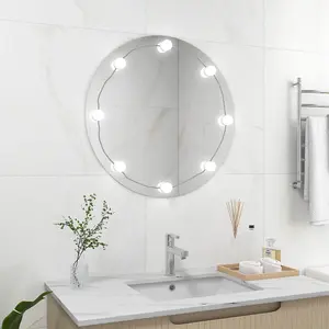 Berkfield Wall Mirror with LED Lights Round Glass