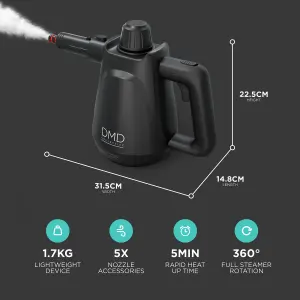 DMD 9-Piece Handheld Steam Cleaner Kit with Accessories, 450ml Tank For Stain Removal