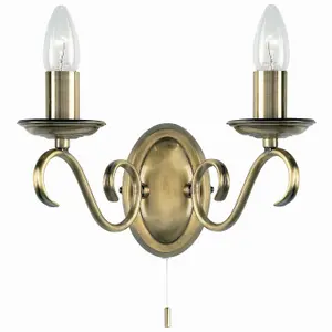 Dimmable LED Twin Wall Light Antique Brass Vintage 2x Bulb Lounge Lamp Lighting