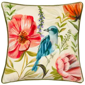 Wylder Nectar Garden Bluebird Piped Velvet Feather Rich Cushion