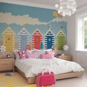 Origin Murals Seaside Beach Huts Matt Smooth Paste the Wall Mural 350cm wide x 280cm high