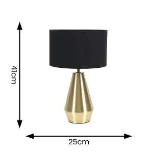 ValueLights Jax Gold Metal Touch Dimmer Table Lamp with Black Drum Shade