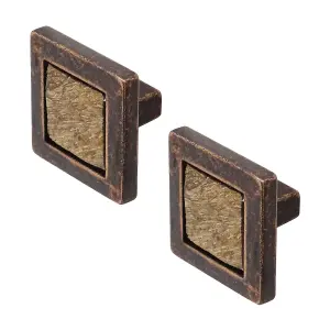 DecorAndDecor - TAZETTA Square Cork and Antique Copper Cabinet Drawer Knob - Pair