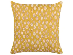 Throw Cushion GINNALA Cotton 45 x 45 cm Plant Block-Printing Yellow