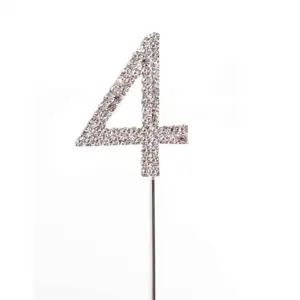 Silver 4 Sparkley Diamond Cake Topper Number 4 for Birthday Anniversary