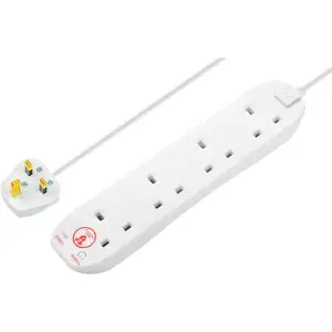 Masterplug 4 Socket Extension Lead with Surge Protection, 4 Metres, White