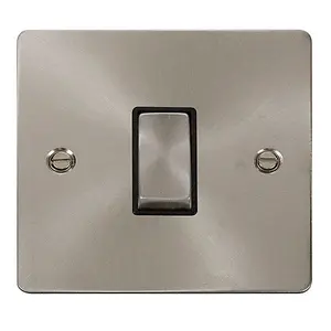 Flat Plate Satin / Brushed Chrome 10A 1 Gang 2 Way Ingot Light Switch - Black Trim - SE Home