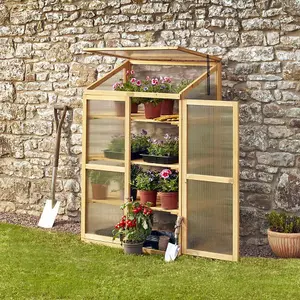 3 Tier Wooden Cold Frame Greenhouse, Outdoor Polycarbonate Storage for Plants & Vegetables, Height 130.5cm (Mini Greenhouse)