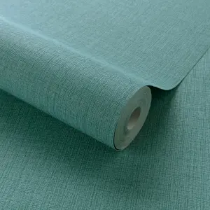 Grandeco Linen Textured Plain Wallpaper, Deep Teal