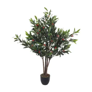 Artificial Plant 4 Branches Fake Olive Tree Home Decorative in Black Plastic Pot H120 cm