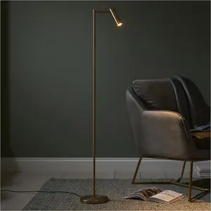 1250mm Floor Lamp - Warm Brass Modern Sofa Reading - Standing LED Light Base & Shade