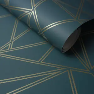 Holden Decor Paladium Teal Geometric Smooth Wallpaper