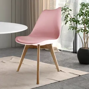 Soho Blush Pink Plastic Dining Chair with Squared Light Wood Legs