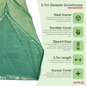 Oypla Large Steeple Growhouse Garden Plant Greenhouse with Plastic Mesh Cover - 270x90x90cm