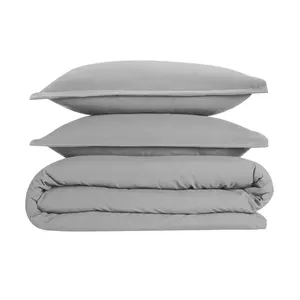 Super Soft 250 TC Microfibre Reversible Plain Duvet Cover Set Grey / Single Duvet Cover + 1 Pillowcase