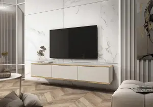 Elegant Oro Floating TV Cabinet H300mm W1750mm D320mm in Beige - Modern Entertainment Centre