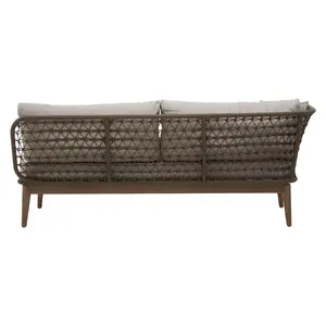 Interiors by Premier Rattan Chaise Lounge, Wooden Airy Chaise Lounge for Living Room, Bedroom, Lounger with Grey Cushioning