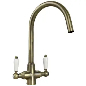 Astini Colonial Antique Bronze & White Ceramic Handle Twin Lever Kitchen Mixer Tap