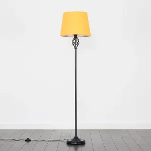 ValueLights Memphis Traditional Style Black Barley Twist Floor Lamp with Mustard Light Shade