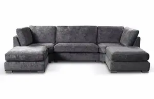 Luxe U-Shaped Sofa Full Back Removable Footstool Grey