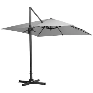 3M Large Square Canopy Rotatable Tilting Garden Rome Umbrella Cantilever Parasol with Cross Base, Light Grey