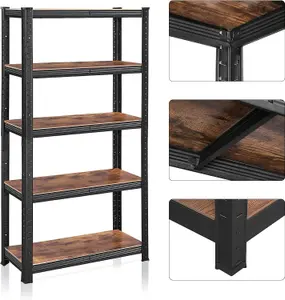 SONGMICS 5 Tier Shelving Unit, Industrial, Adjustable Storage Shelves, for Living Room, Kitchen, Garage, Rustic Brown and Black