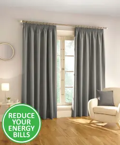 Enhanced Living 100% Blackout Thermal Grey Linen Look Tape Top Curtains   Pair 66 x 54 inch (168x137cm)