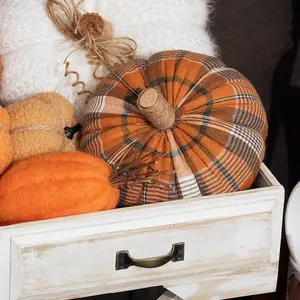 The Satchville Gift Company Tartan Orange Fabric Pumpkin