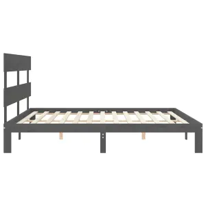 Berkfield Bed Frame with Headboard Grey 200x200 cm Solid Wood